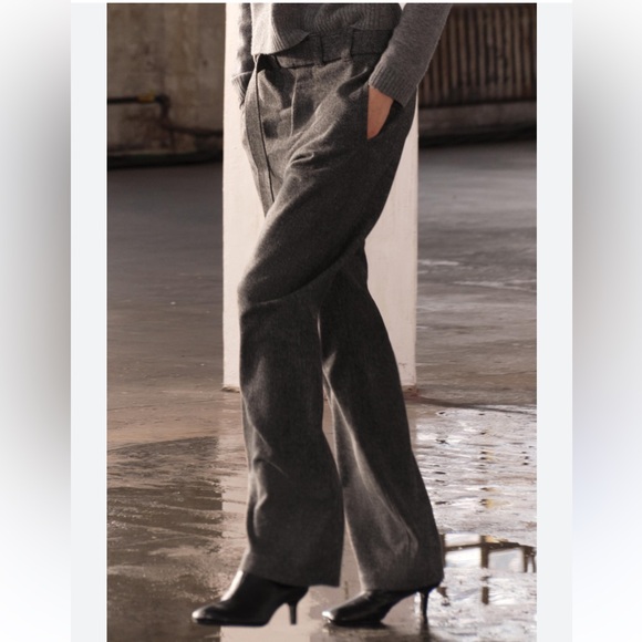 Zara Wool Blend Wide Leg Mid Rise Pants ZW Collection Gray Marl size XS NWT - Picture 8 of 16